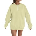 thumbnail image 3 of BiZtdJrK Quarter Zip Fleece Sweatshirt Women Long Sleeve Crewneck Pullover Tops Solid Color Lightweight Sweatshirts Beige S, 3 of 5
