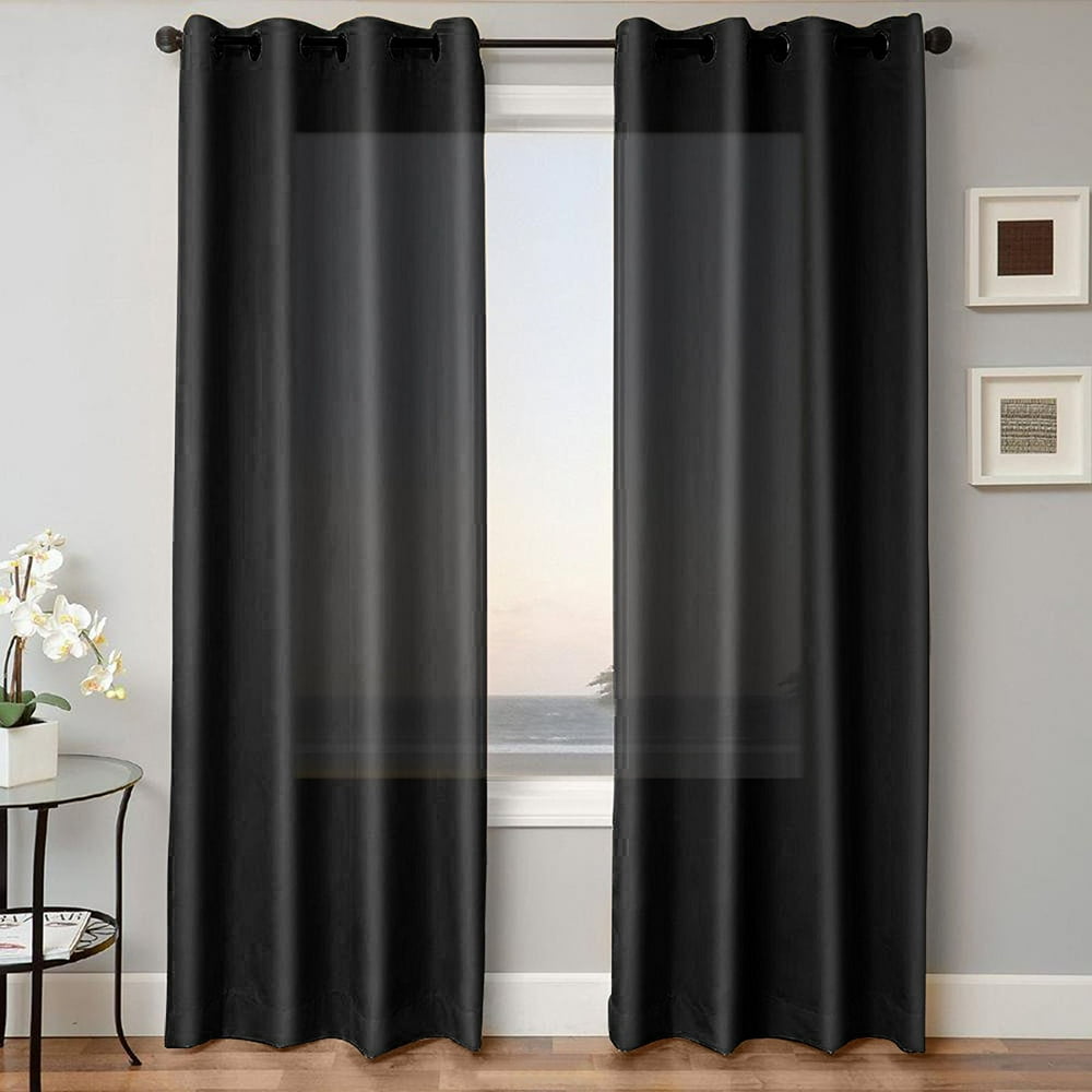 1 PANEL MIRA SOLID BLACK SEMI SHEER WINDOW FAUX SILK ANTIQUE BRONZE