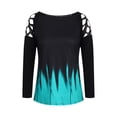 thumbnail image 2 of Orqqct Women Gradient Print Hollow Out Hot Drilling Round Neck Long Sleeve Casual Tops, 2 of 5