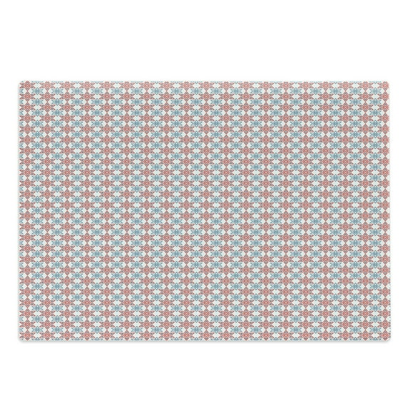 Abstract Cutting Board, Rhombus Style Petals Bicolor Geometric Floral Arrangement Simple Design, Decorative Tempered Glass Cutting and Serving Board, Large Size, Vermilion and Blue, by Ambesonne
