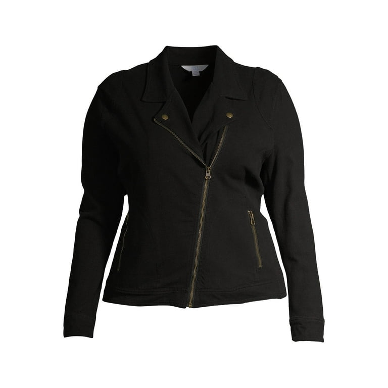 Plus size top knit moto jacket