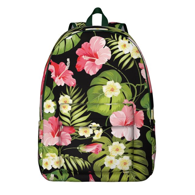 Tropical Leafy Jungle Leaves Backpack, Hawaiian Palm Inspired School Bag with Floral Design, Colorful Exotic Pattern, Summer Beach Vibes