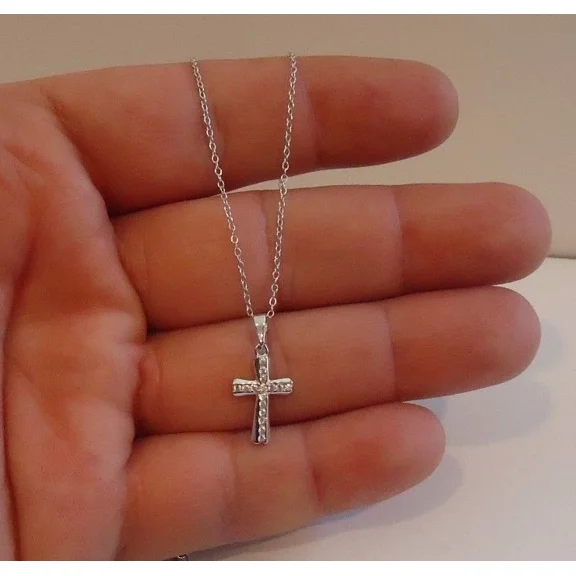 CROSS NECKLACE PENDANT W/ .45 CT LAB CREATED DIAMONDS 925 STERLING SILVER