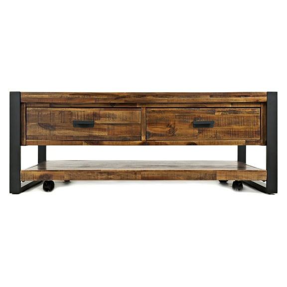 Jofran Loftworks Modern Industrial Distressed Acacia 48" Coffee Table with Drawers