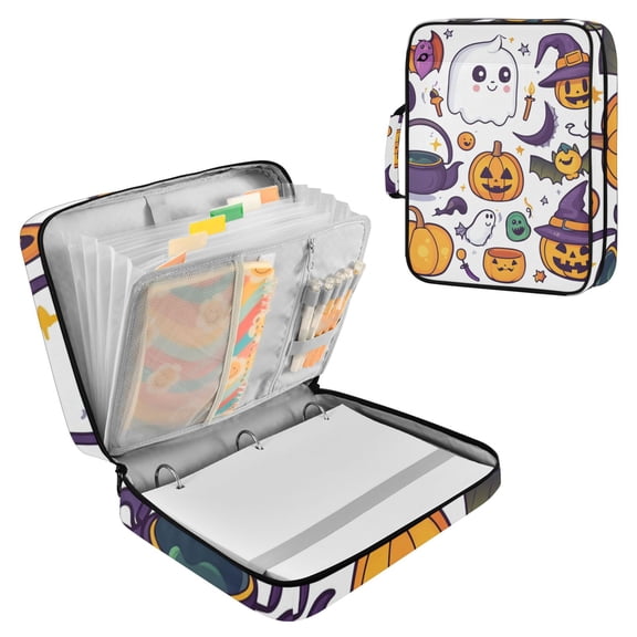 Haosy Accordion File Organizer Zipper Binder 500 Sheet 6-Tab Expanding File Folder Multi-Pocket 1.2 Inch 3 Ring Cartoon Ghost Pumpkin Bats