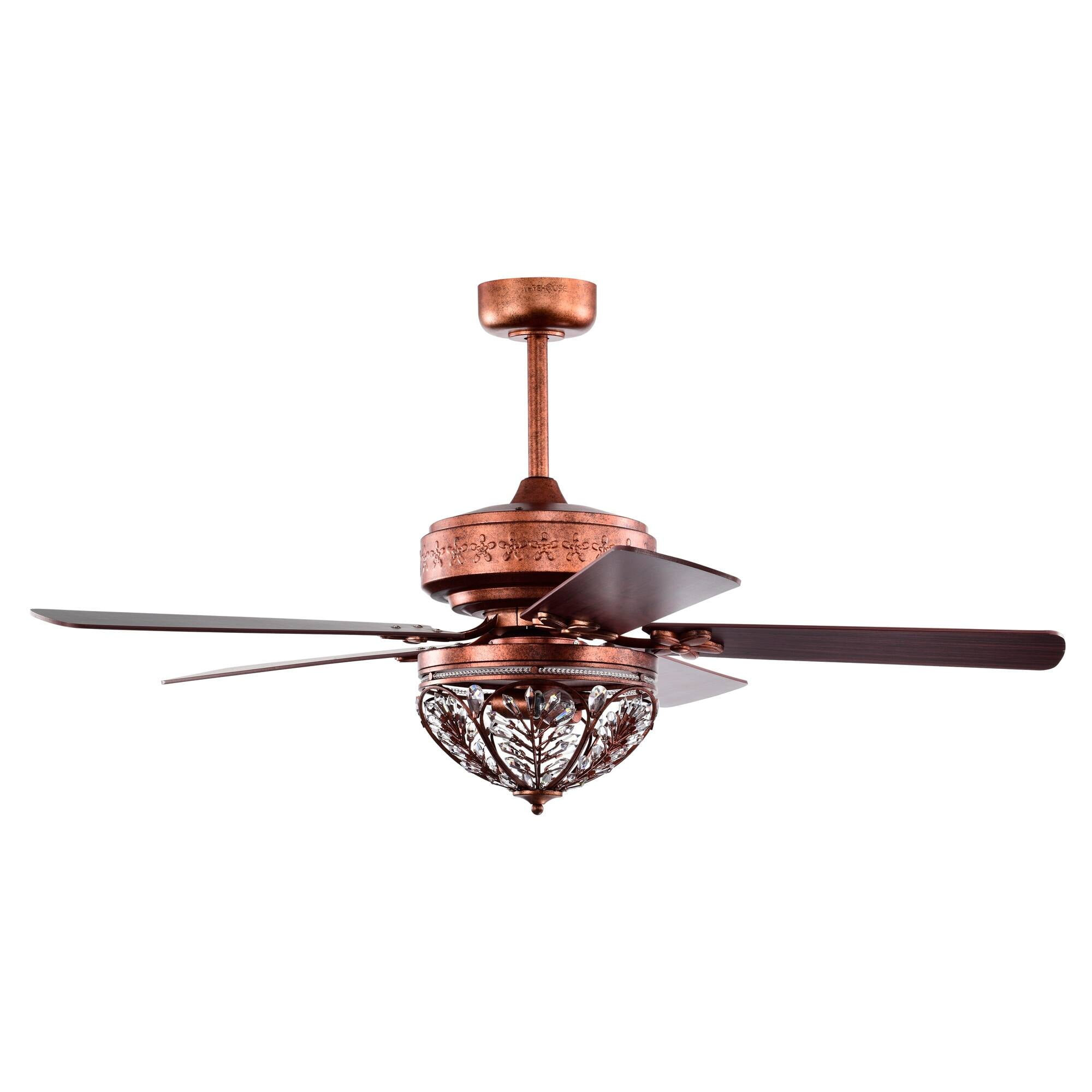 Warehouse of Tiffany AW01W01AC Jacira 52 in. 2-Light Indoor Antique Copper Finish Ceiling Fan Chandelier with Light Kit