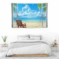 thumbnail image 4 of PRATYUS  Beach Tapestry Palm Trees In Ocean Heaven Sunbeds Balcony White Wooden Windows Summer Tropical, Wall Hanging For Bedroom Living Room Dorm 60x40 Inch 60x40in, 4 of 7