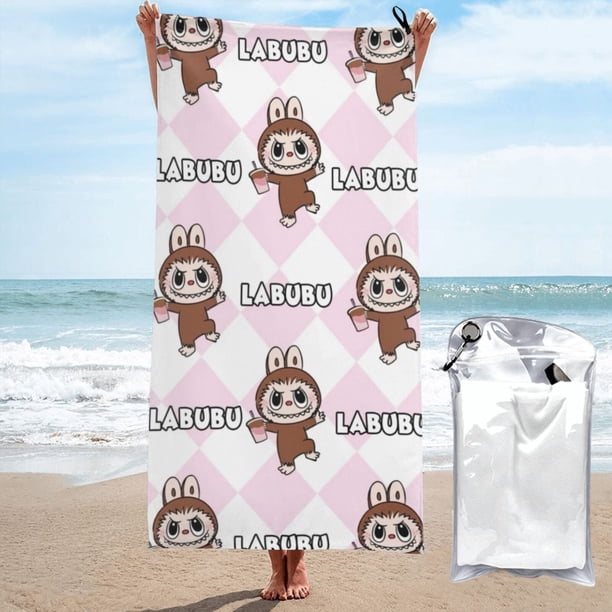 Toalla de playa Labubu, suave, de secado rápido, resistente a la arena, para natación, piscina, yoga, gimnasio, camping, toallas de baño ligeras, regalo para niños, niñas, niños y adultos, 31,5 x 63