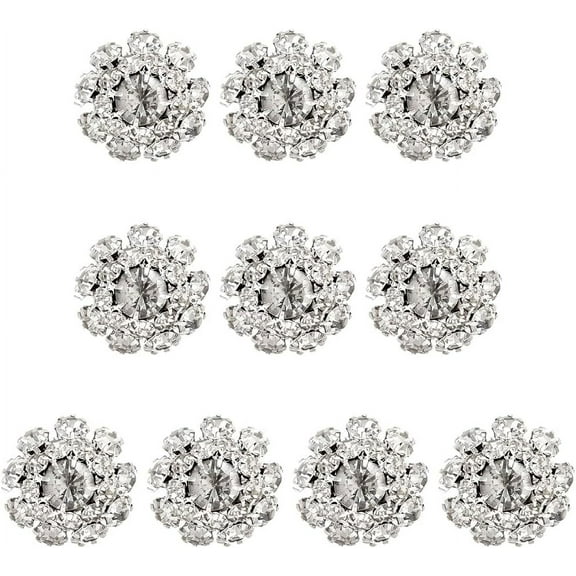 10Pcs 1-Hole Alloy Rhinestone Shank Buttons Flower Crystal 21~22x10mm Hole: 2mm