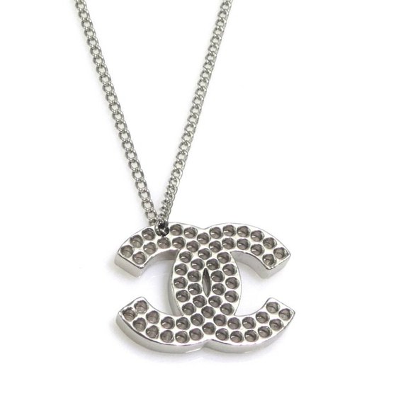 Pre-Owned CHANEL Coco Mark Metal Silver Necklace for Women e61472i