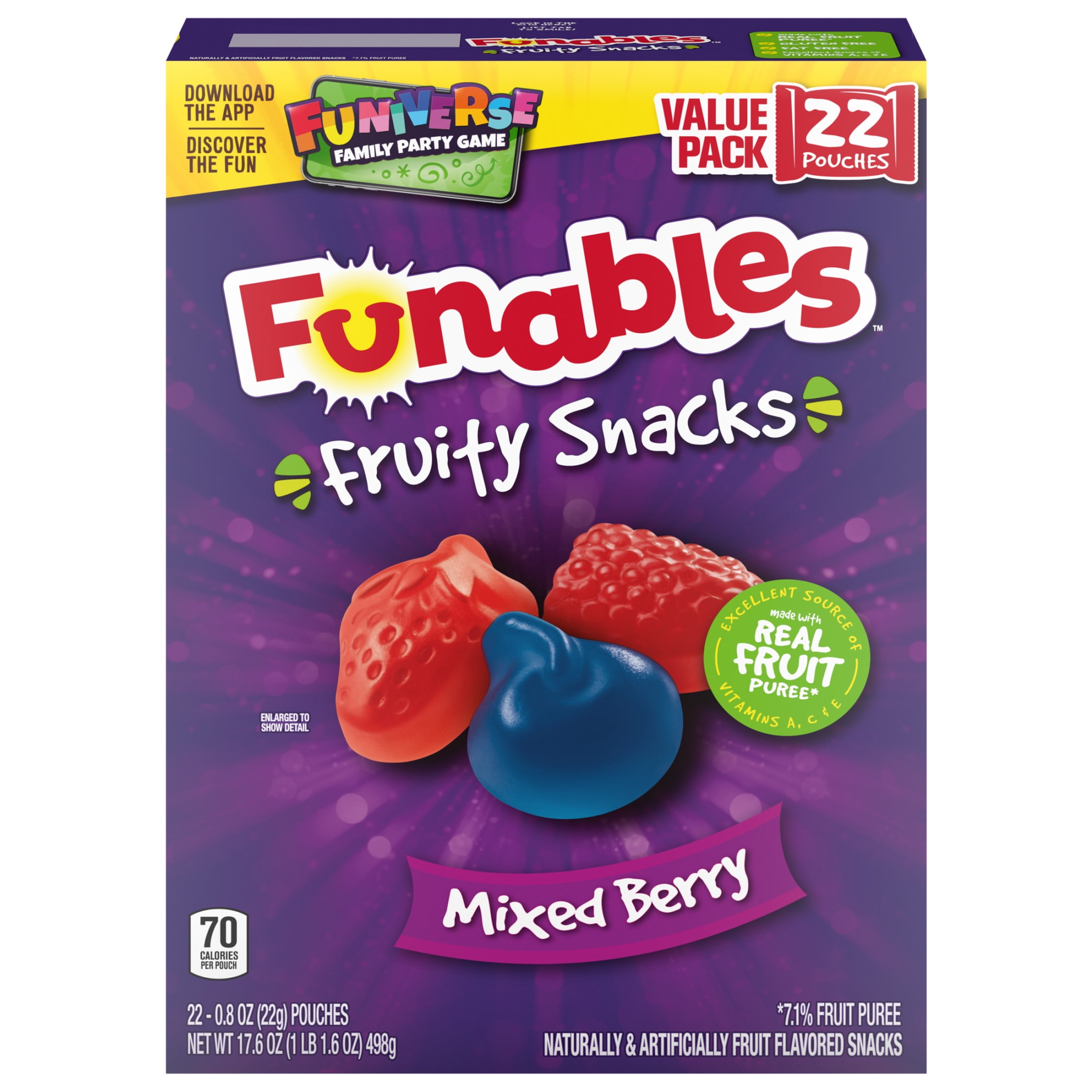 Funables Fruity Snacks, Mixed Berry Flavored Snacks, 0.8 oz 22 ct