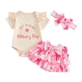thumbnail image 3 of RMGVDSD Newborn Baby Girl Clothes Infant My First Mother's Day Outfit Short Sleeve Romper Bow Skirt With Headband 3Pcs Summer Outfits 0-3 Months, 3 of 6