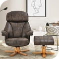 thumbnail image 3 of Dextrus Recliner Chair w/ Ottoman,Swivel PU Leather Lounge Accent Armchair with Wood Base for Living Room Bedroom Home Office, Gray, 3 of 9