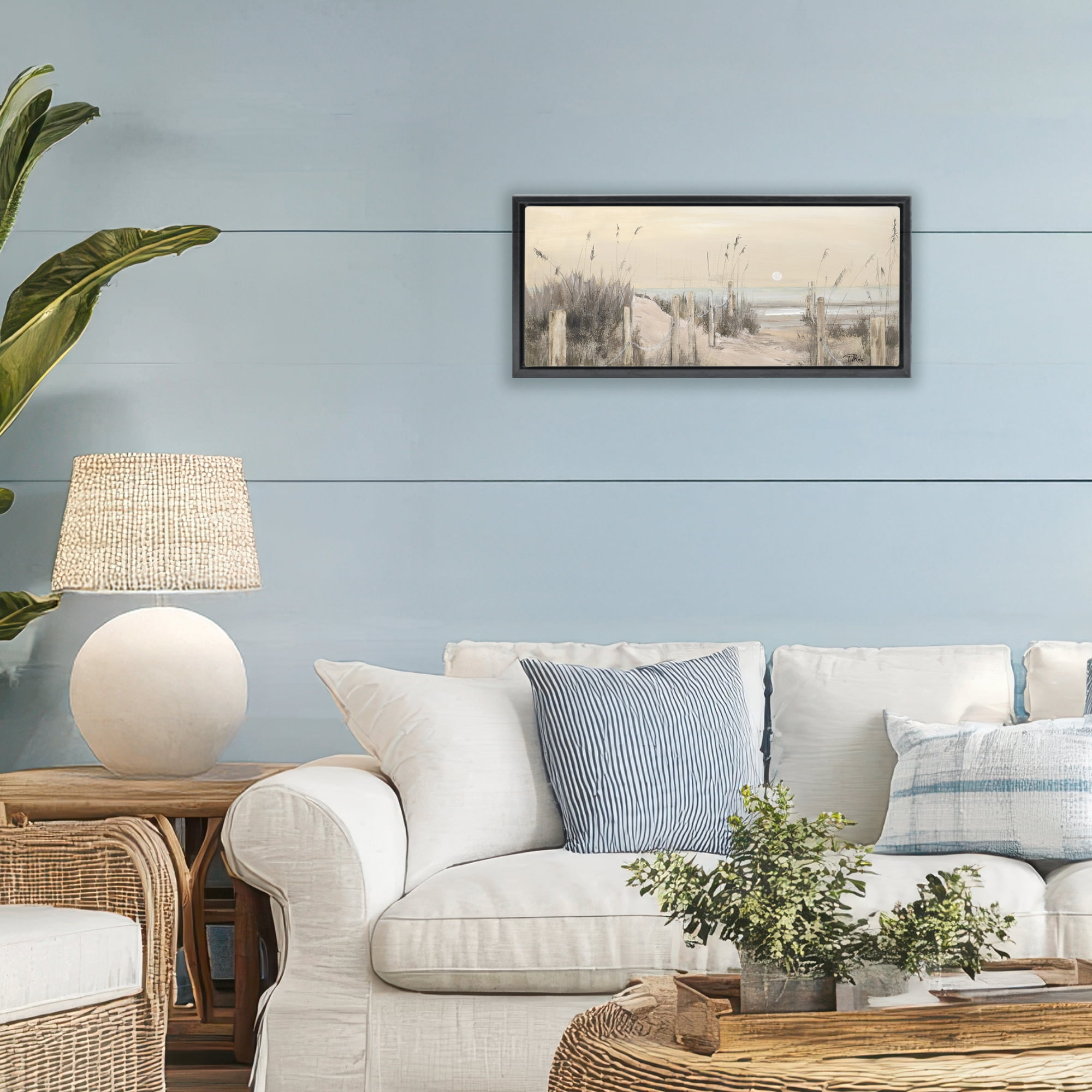 Stupell Industries White Moon Over Ocean Black Framed Floater Canvas Wall Art, design by Patricia Pinto