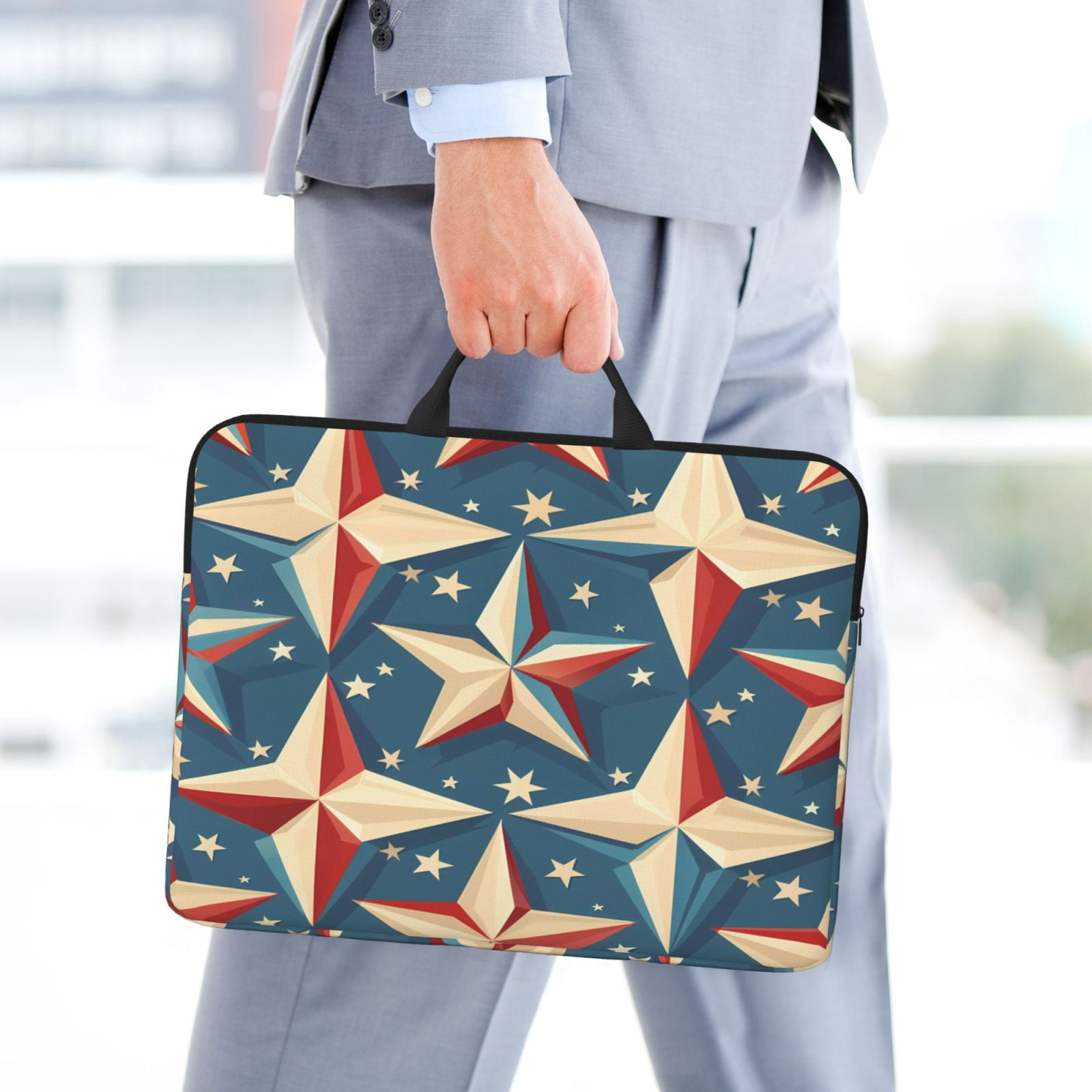 Laptop Sleeve Bag For Women Men 14inch Waterproof Durable Protective Computer Carrying Cover Handle Laptop Case Bag Independence Day Theme Elements Star (7)