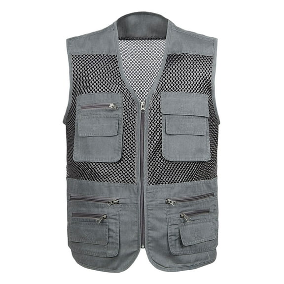 hotojiny Men's Fishing Vest Mesh Breathable Casual Travel Cargo Vest Fashion Sleeveless Outdoor Work Jacket with Multi Pockets