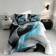 thumbnail image 2 of Manfei Blue Black and Gray Full Size Comforter Sets, Modern Abstract Artwork, Black Reversible 3 Pieces, 1 Comforter and 2 Pillowcases, 2 of 6
