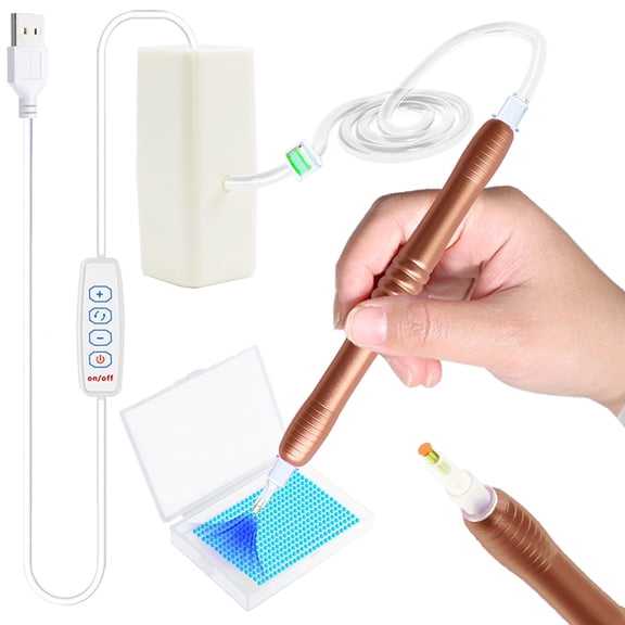 FLOPESN Diamond Painting Pen, 5.12*7.09in, Electric Vacuum Suction Pen, Head Suction Point Drill Bit Flip Drill Tool Kit-White Set