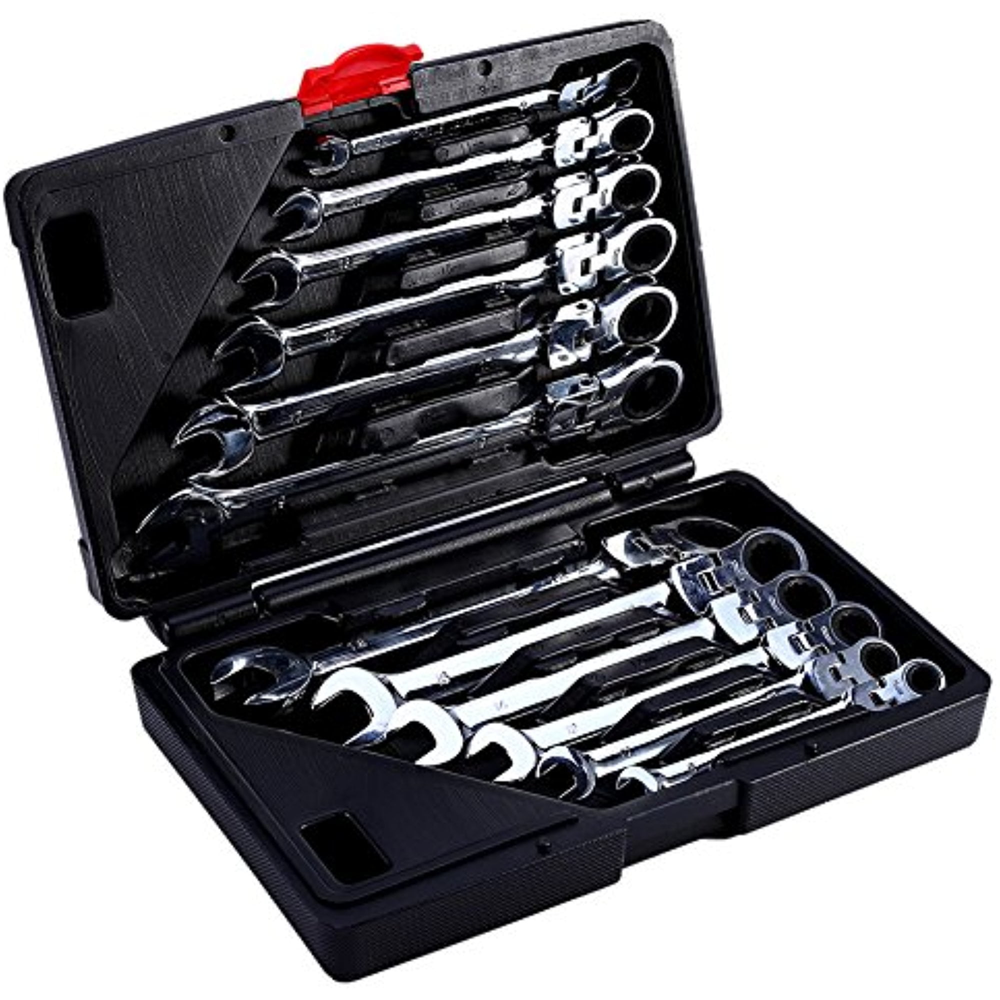 FAGINEY 12-Piece 8-19mm Metric Flex-Head Ratcheting Wrench Set,  Professional Superior Quality Chrome Vanadium Steel Combination Ended  Standard Kit with Portable Tool Case 
