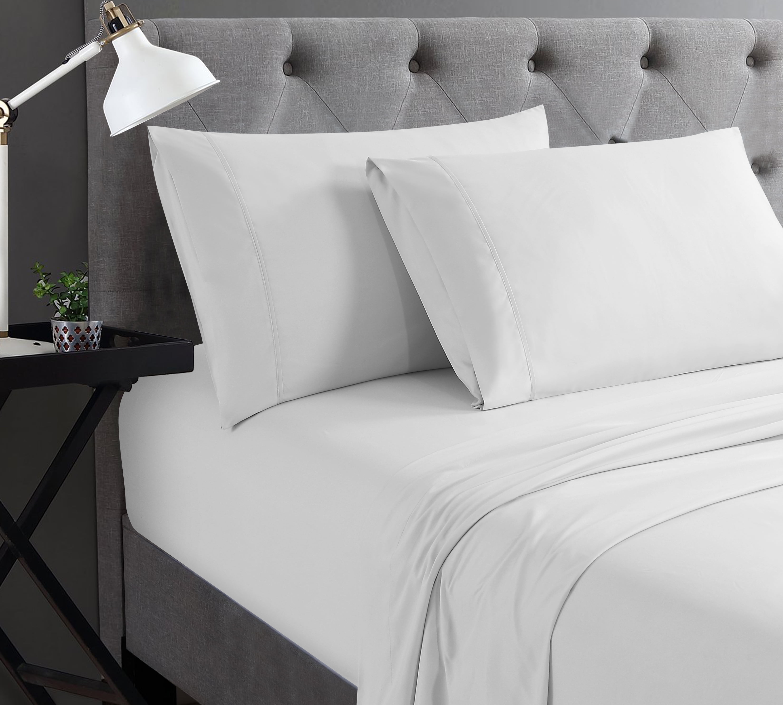 Swift Home Basic 4-Piece Queen Size Sheet Set, Ultra Soft, Deep Pocket, Easy Care Bedding Set, White