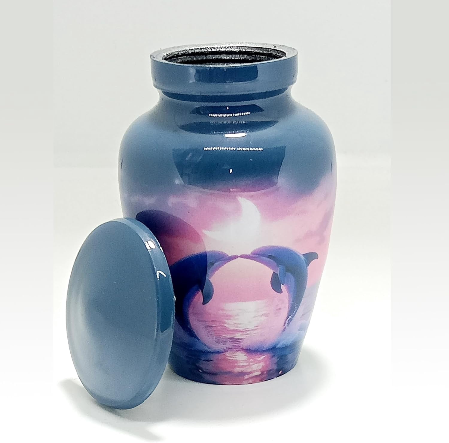 UR Keepsake Urn –Two Beautiful Playing Dolphins Making a Heart Keepsake Cremation Urn for Human Ashes with Velvet Box & Velvet Bag-Mini Keepsake Urn - Affordable Keepsake Urn (3 cu.in)
