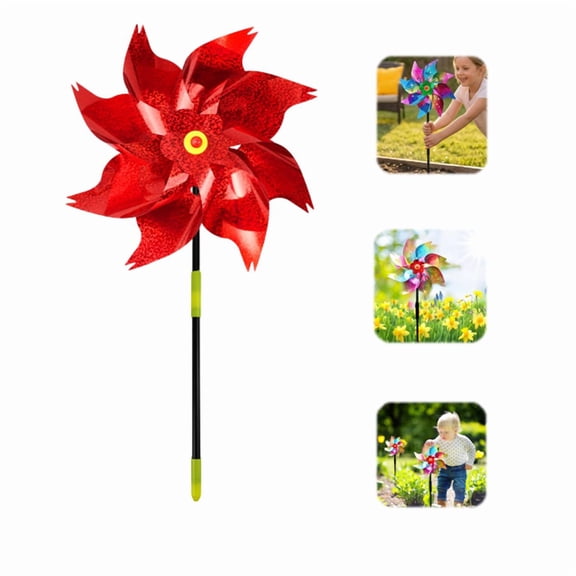 Reflective Pinwheels with Stakes, Windmill Wind Spinners for Outdoor Garden Lawn Yard Decor, Christmas Decoration, Large Foil Pin Wheels for Bird and Animal Deterrent