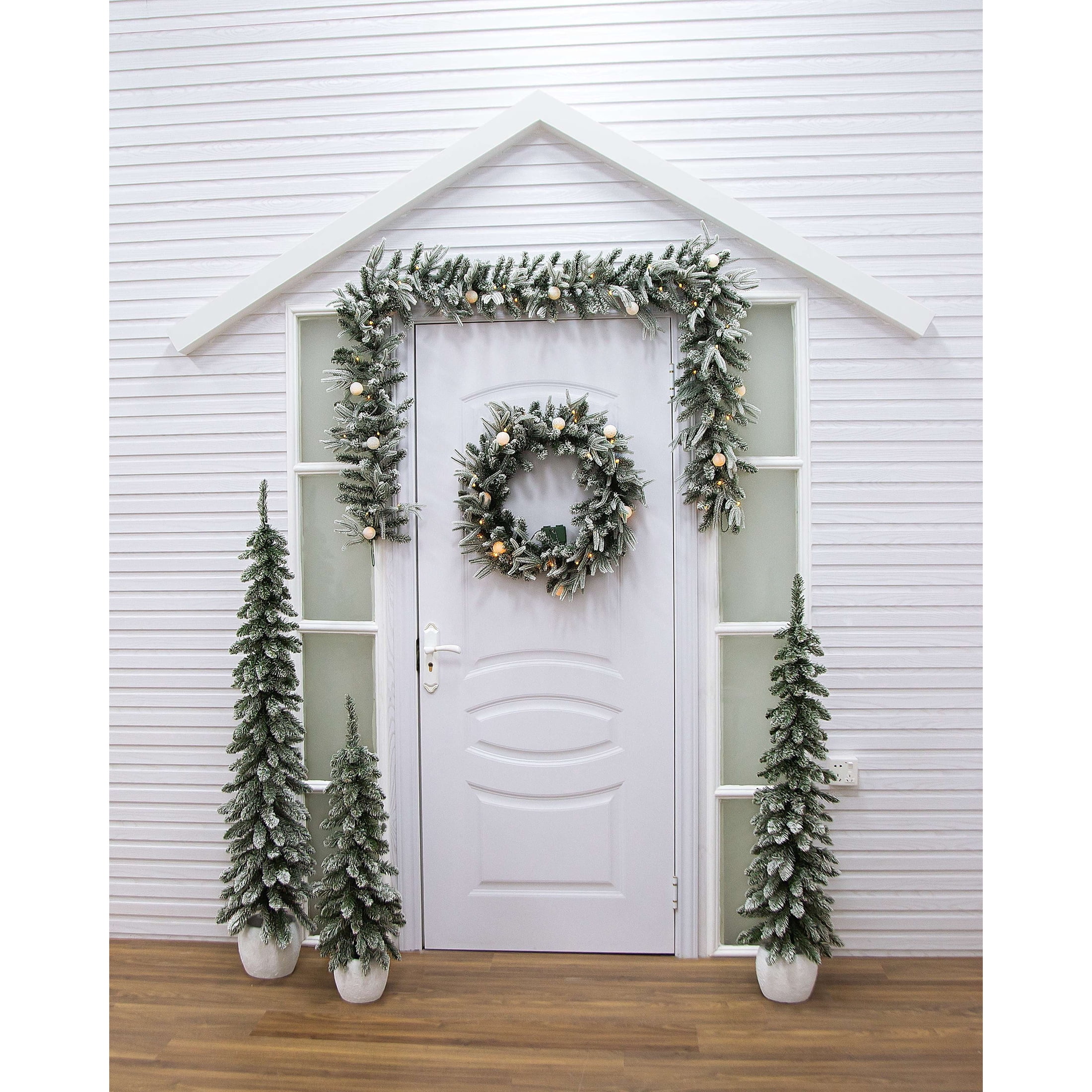 Snow-Flocked Non-Lit Artificial Christmas Trees with Resin Pots, Green, Set of 3, by Holiday Time