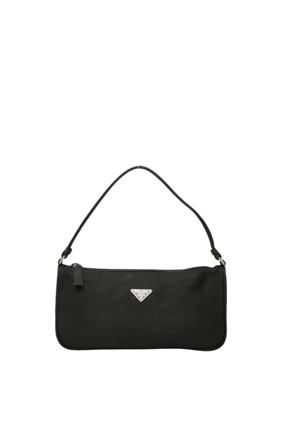 Pre-Owned Prada Triangle Logo Plate Handbag One-Shoulder Bag Black Nylon Women's PRADA