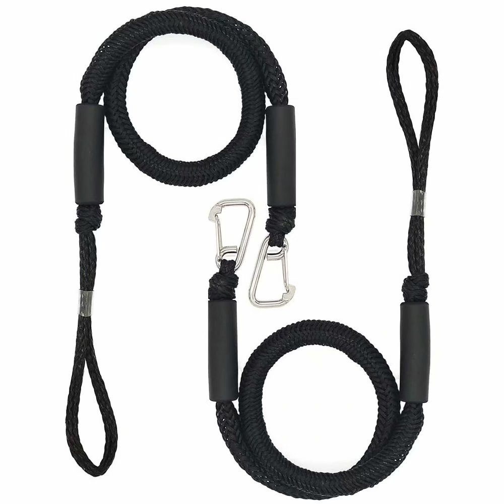 Cime Di Ormeggio Elastiche Con Gancio 1,2m (si Allungano A 1,7m) Per Barca, PWC, Kayak, Jet Ski – Set Da 2, Acciaio Inox