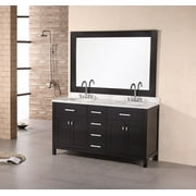 Design Element London 61" Double Sink Bathroom Vanity Set in Espresso with Carrara Marble Top