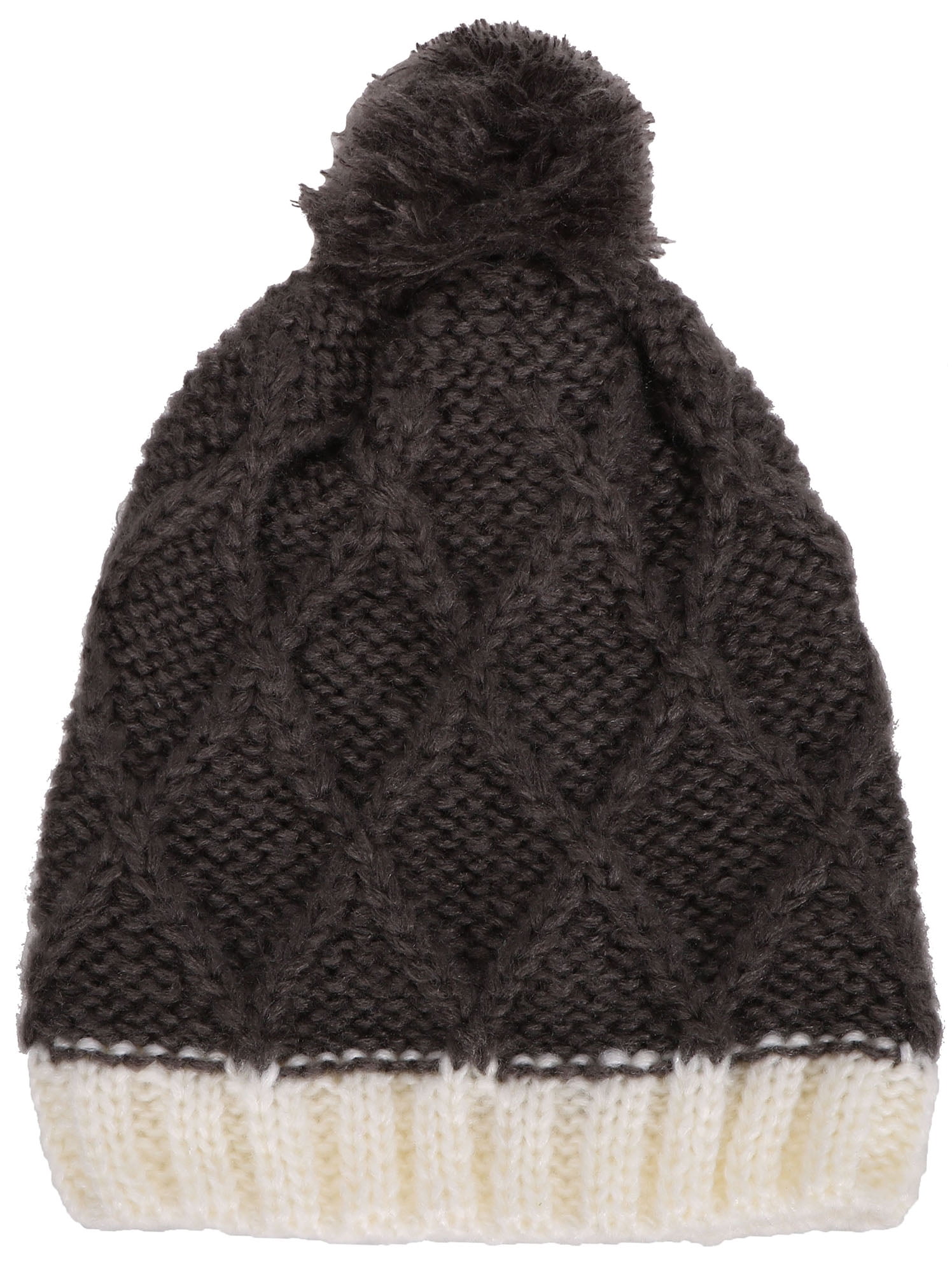 Men's Handcraft Knit Slouchy Beanie Snowboarding Hat w/Pom Balls, Black/White