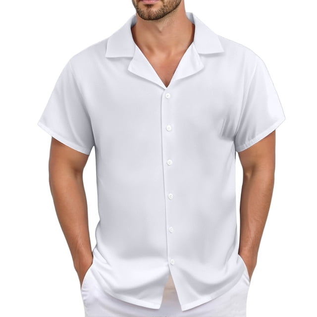 Men's Casual Linen Shirt - Cuban Collar, Button Down, Breathable Material, Perfect for Summer & Vacation
