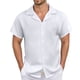 thumbnail image 1 of Camisa informal de lino con cuello cubano y botones para hombre: corte holgado, tejido transpirable para el verano/el trabajo, talla real, lavable a máquina., 1 of 5