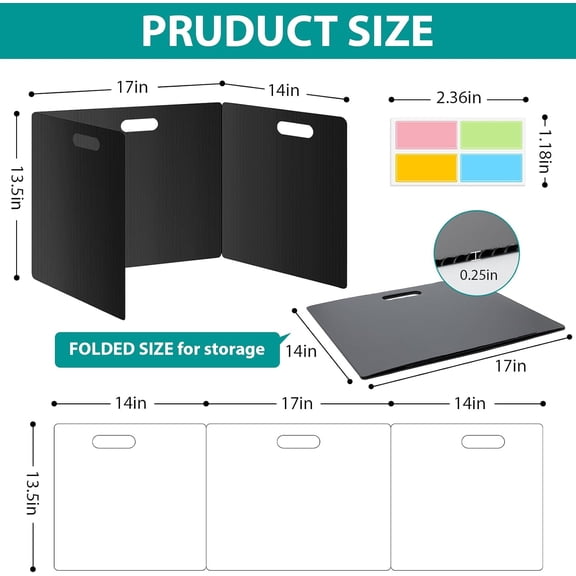 24 Pack Privacy Folders for Students - & Waterproof Plastic Study Desk Dividers, Test Dividers for Classroom, Easy to Clean Privacy Shields & Boards - Includes Extra 48 Labels
