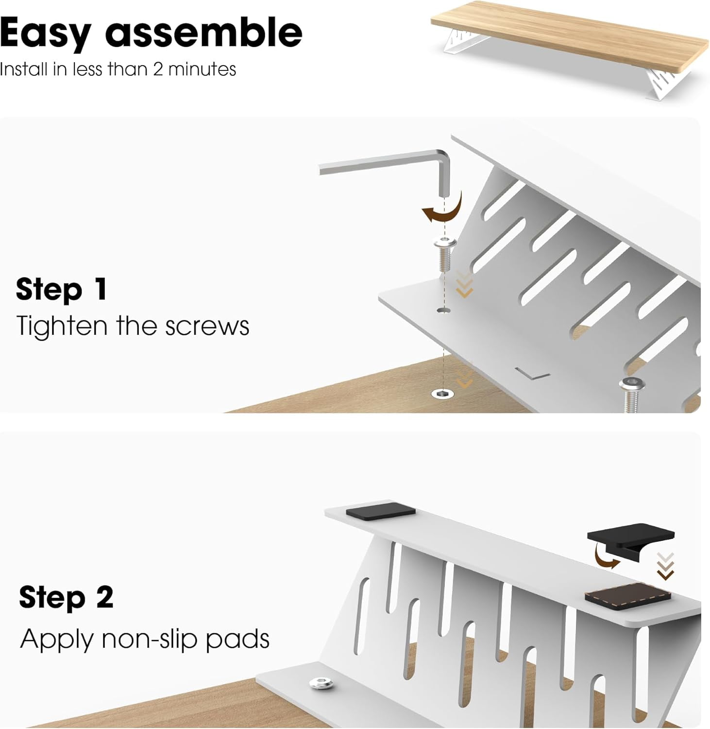 Wood and Steel Dual Monitor Stand Riser for Desktop, Laptop, PC, and Printer