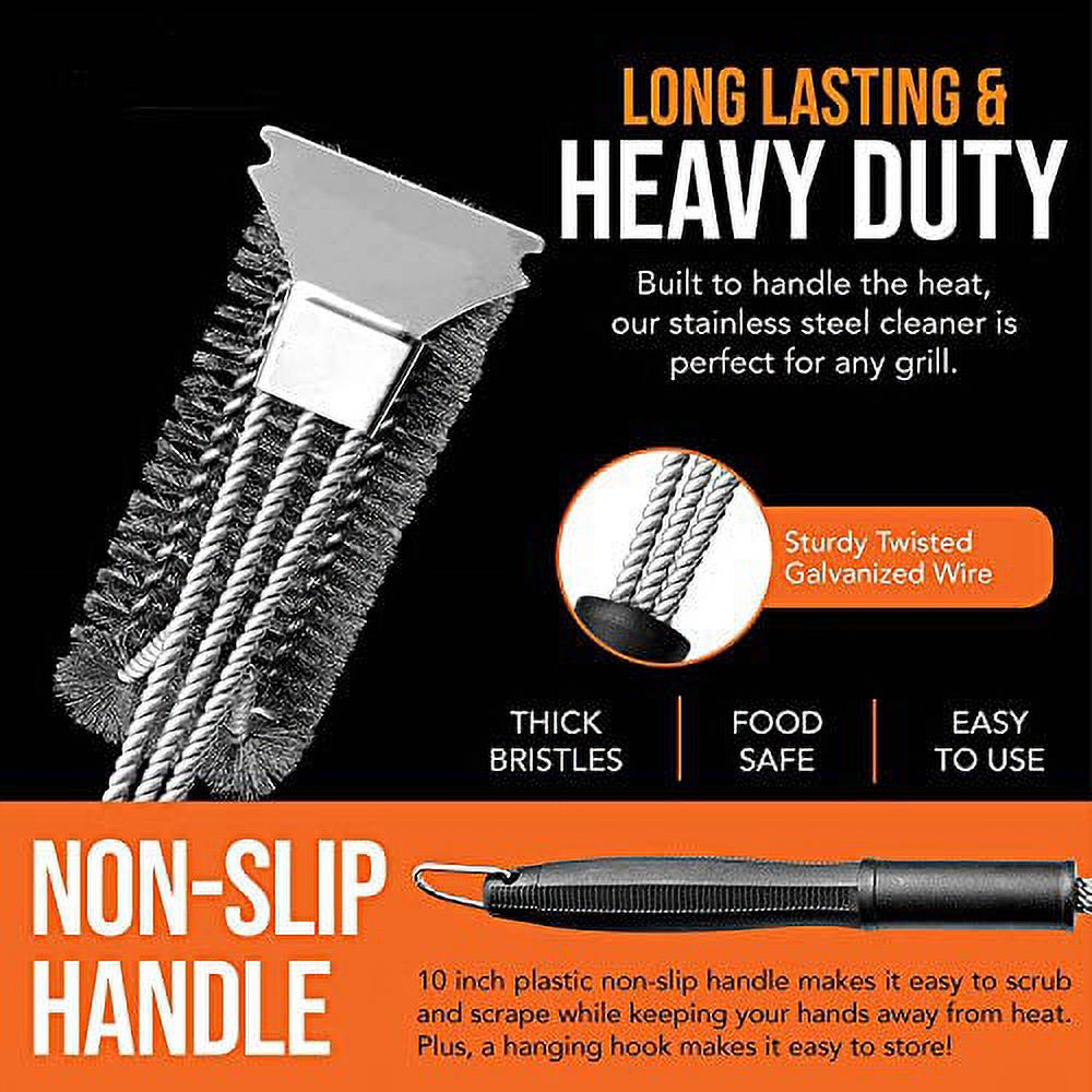 BININBOX Grill Cleaning Brush - Stainless Steel BBQ Cleaner Brush & Scraper, Sturdy Woven Wire Bristles & Nonslip Handle, Barbecue Grill Accessory Weber Gas/Charcoal Grill Cleaning Tool - image 2 of 3