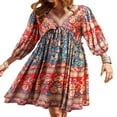 thumbnail image 1 of AMERTEER Robe Boho Imprimée pour Femmes Style Vintage Floral Ethnique Robe de Plage Manches Longues Décontractée Rouge Bleu Jaune m, 1 of 5