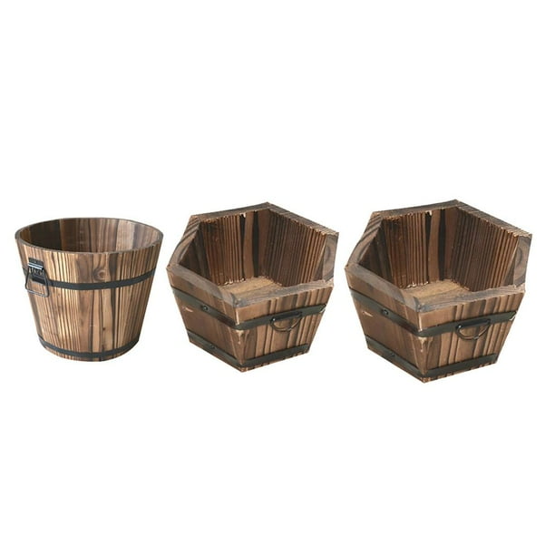 3pcs Cubo De Madera Maceta Maceta De Flores Barril Patio Jardín Al Aire Libre