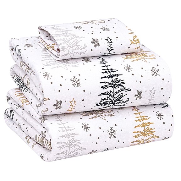 RUVANTI Flannel Sheets Twin XL Size - 100% Cotton Double Brushed Twin XL Sheets Set, Deep Pockets 16 Inches, All Seasons Breathable & Extra Soft Bed Sheets, Warm & Cozy, 3 Piece, Christmas Tree