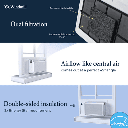 Windmill WhisperTech 8,000 BTU Smart Window Air Conditioner with Inverter Technology - White