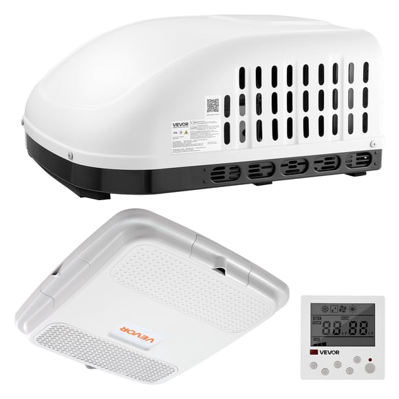 VEVOR Climatiseur de VR, Unité de Climatisation de VR 15000 BTU, Climatiseur de Toit 120 V Sans Conduit avec Refroidissement et Chauffage, Flux d'Air Quatre Voies, Module de Chauffage PTC, Blanc