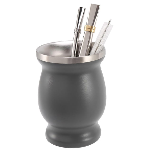 Double-Wall Stainless Yerba Mate Gourd Tea Cup Set Coffee Water Cup with 2 Bombillas Straws Spoon&Cl