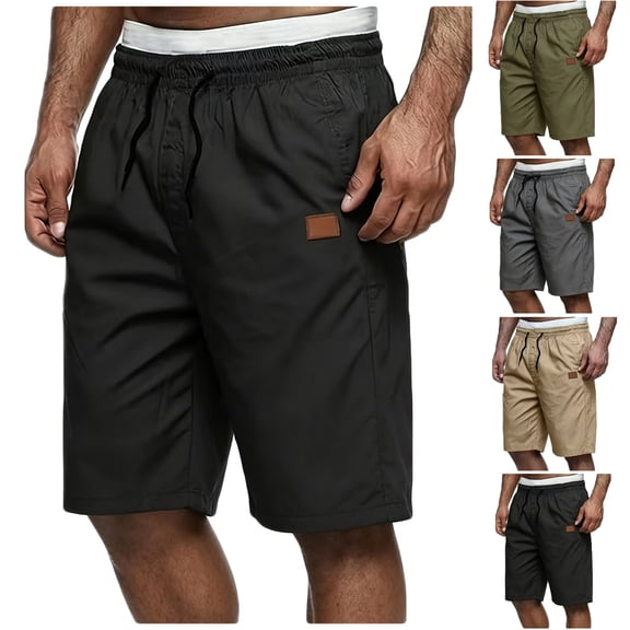Horkkom Work Shorts for Men Summer Elastic Waist Drawstring Hiking Shorts Outdoor Gym Workout Shorts with Pockets L