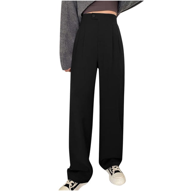 Pantalons Larges Taille Haute pour Femmes de Bureau Décontractés avec Poches