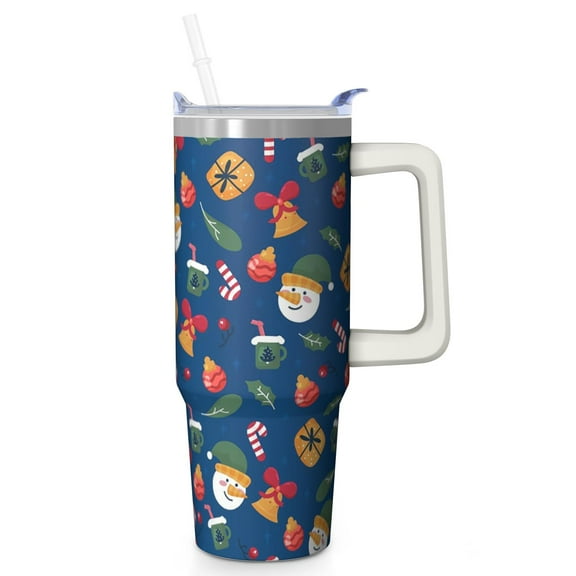30oz Xmas Tumbler with Lid and Straw, Stainless Steel Cup with Handle Snowflakes Travel Coffee Mug, Christmas Gifts for Adults