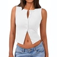 thumbnail image 2 of Lumtrix Womens Button Down Tank Top Going Out Ribbed Sleeveless Shirt Cropped Fitted Vest Y2k Fashion Trendy Summer Clothes White L, 2 of 5