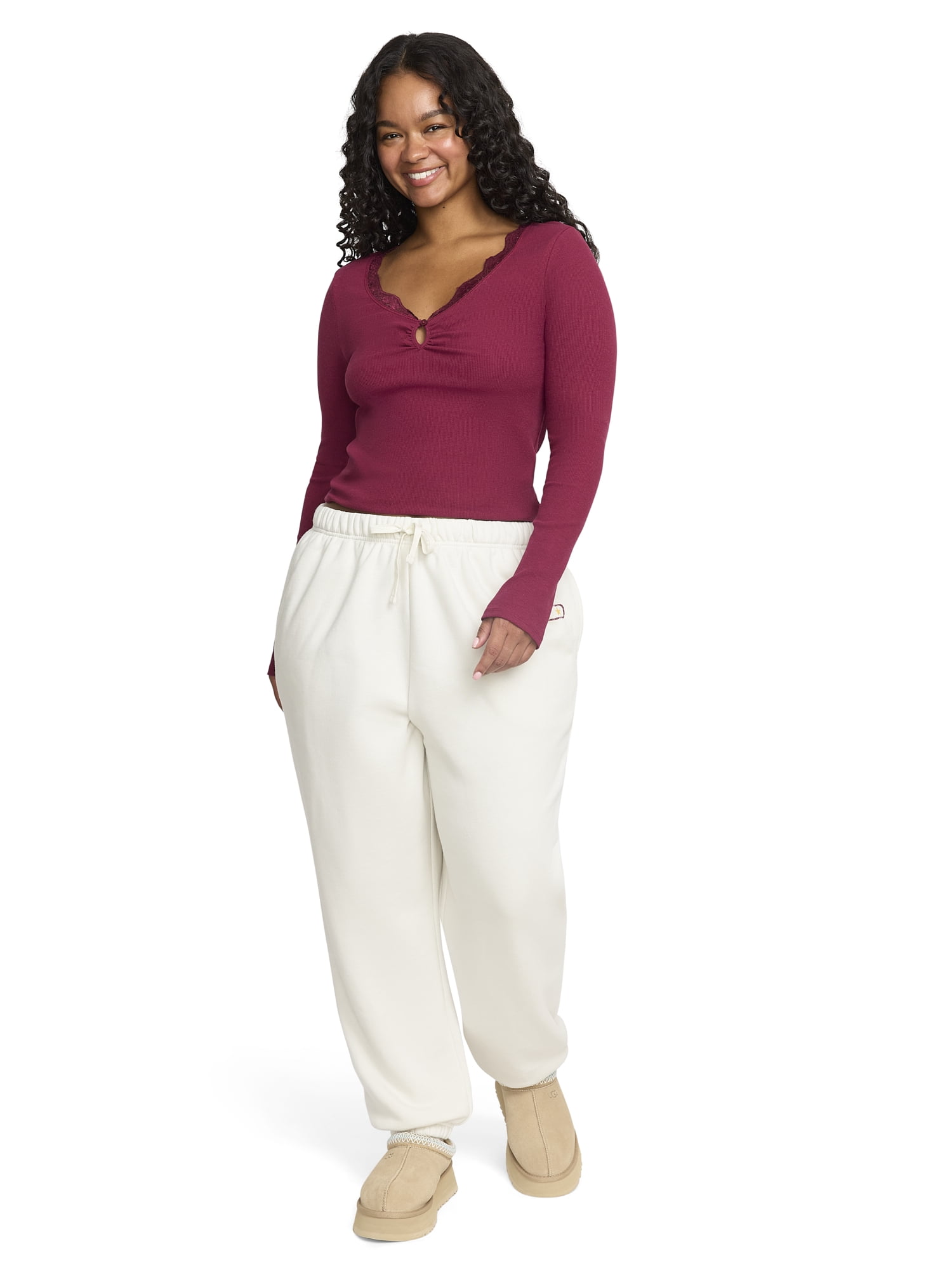 Mills by Millie Bobby Brown Women's Cut and Sew Henley Long Sleeve Top, Sizes XXS-XXXL