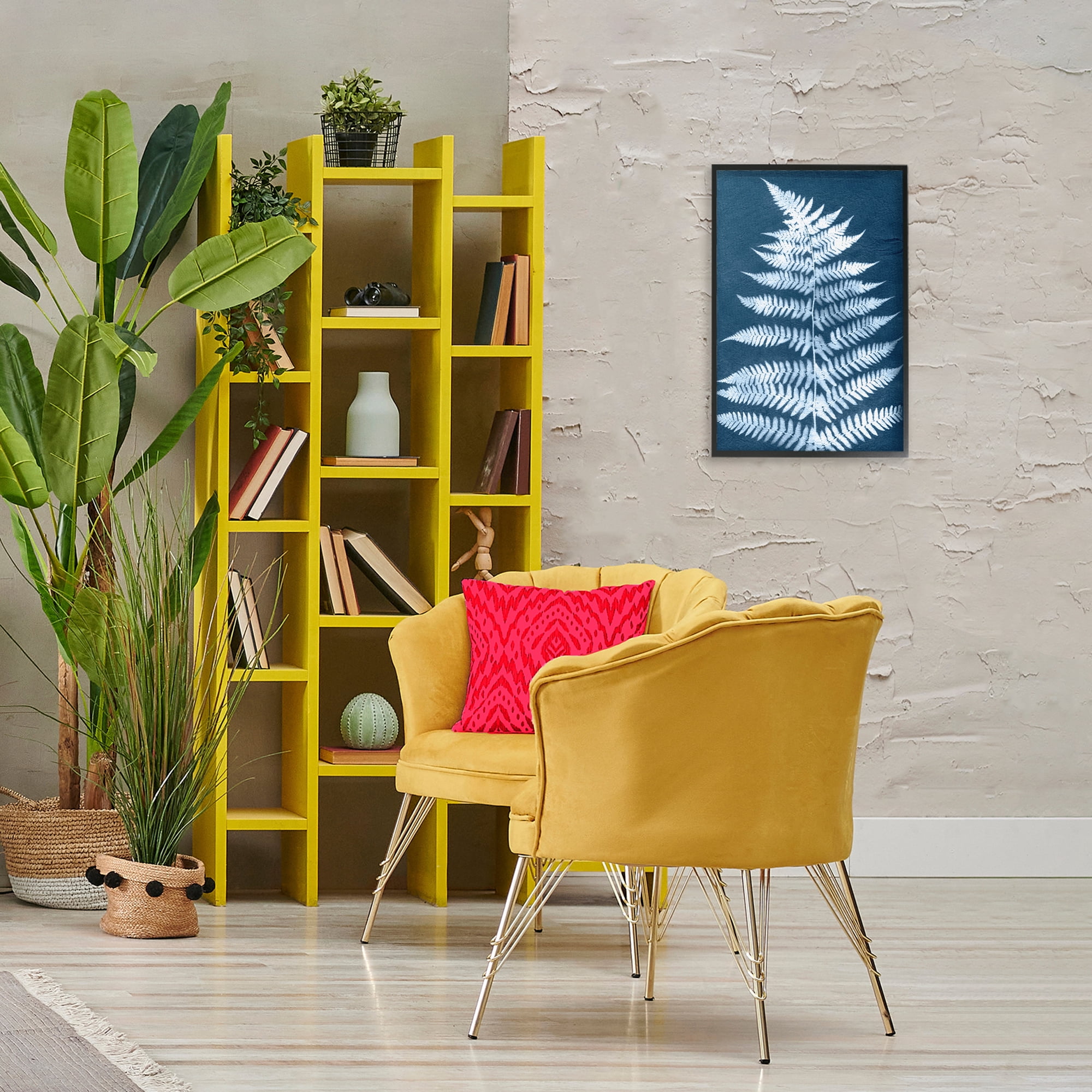 Stupell Industries Forest Fern in Blue Botanical & Floral Painting Black Framed Art Print Wall Art, 16 x 24