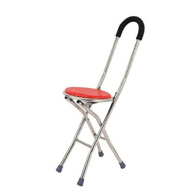Round Stool Walking Cane, Walking Stick Chair Combo Stainless Steel 4 Legs for Outdoor Activities