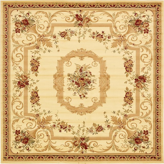 Unique Loom Versailles Collection Traditional Classic Floral Motif Area Rug (10' 0 x 10' 0 Square, Ivory/ Tan)